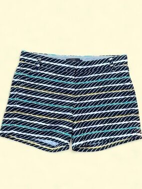 J.Crew Chino Shorts Size 8 Navy Blue Teal Nautical Rope Print Cotton 3" Inseam